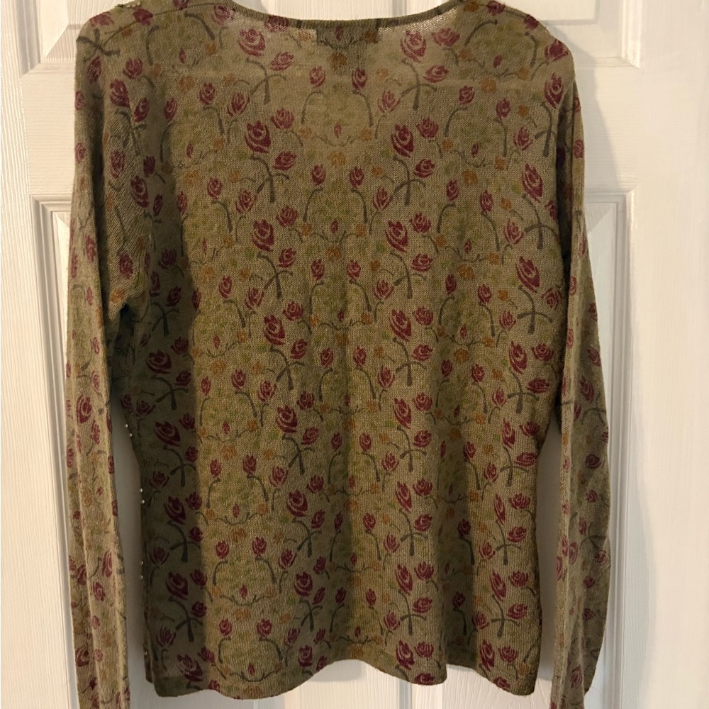 Willi Smith Beaded Floral Sweater Pearl Embellished Cottagecore Vintage Size L - Picture 6 of 7